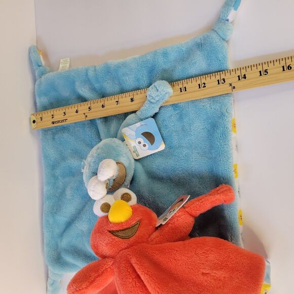 Lot 2 Sesame Street Plush Loveys Blue Cookie Monster Red Elmo Security Blanket - Picture 9 of 15